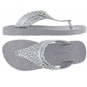 Brighton Silver Sandals with Decorative Floral Design NWOT